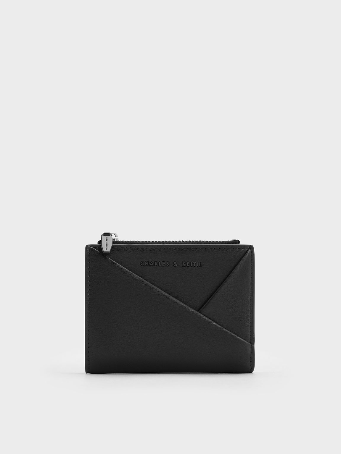 Noir Midori Geometric Top-Zip Wallet | CHARLES & KEITH