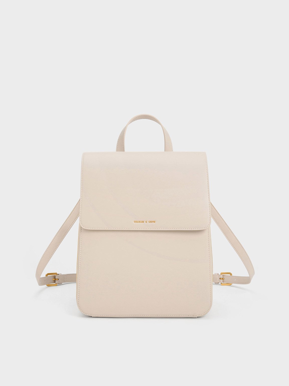 Ivory Front Flap Structured Backpack - CHARLES & KEITH PT