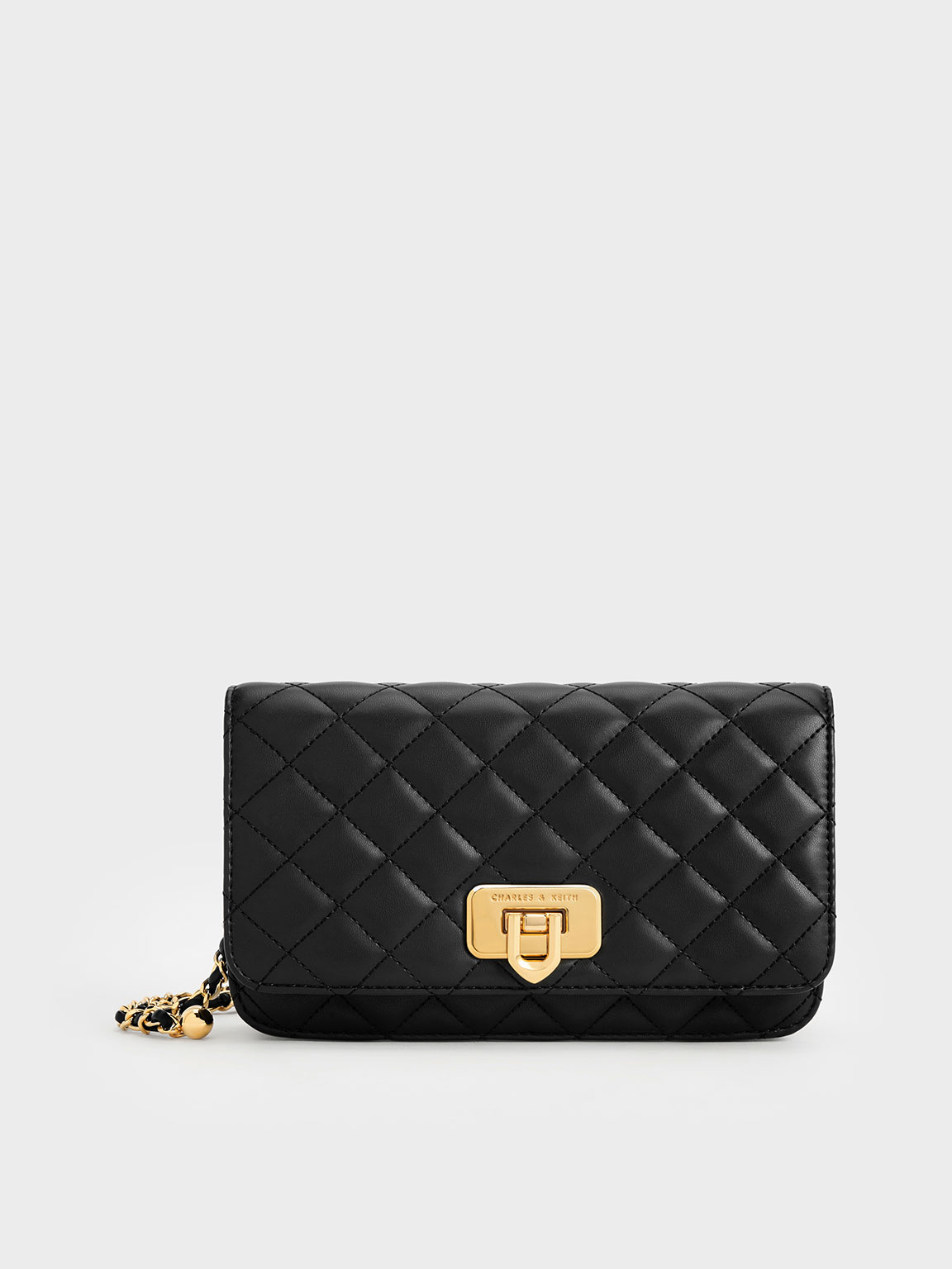 Black Cressida Quilted Push-Lock Clutch - CHARLES & KEITH FR