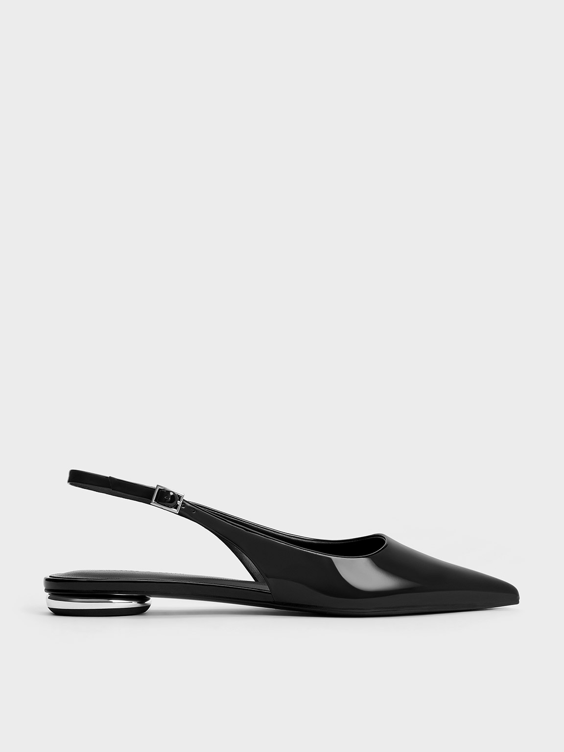 Black Patent Pointed-Toe Slingback Flats - CHARLES & KEITH FR