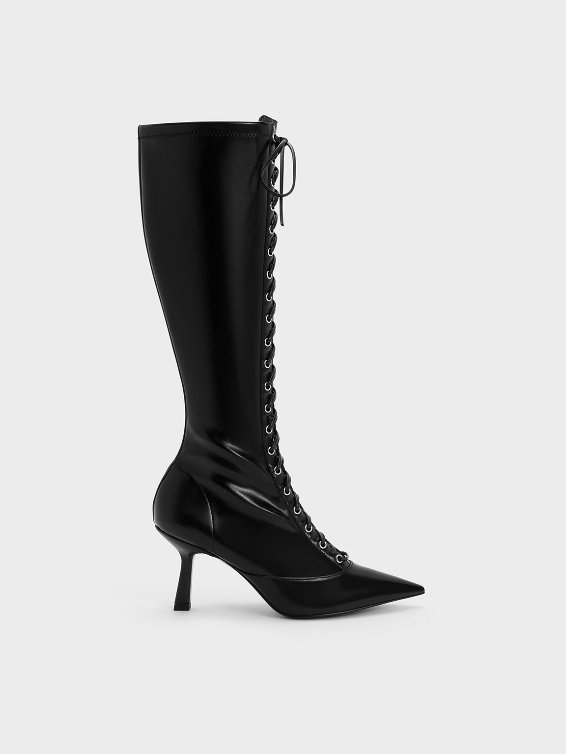 Lace Up Pointed Toe Knee High Boots CHARLES KEITH