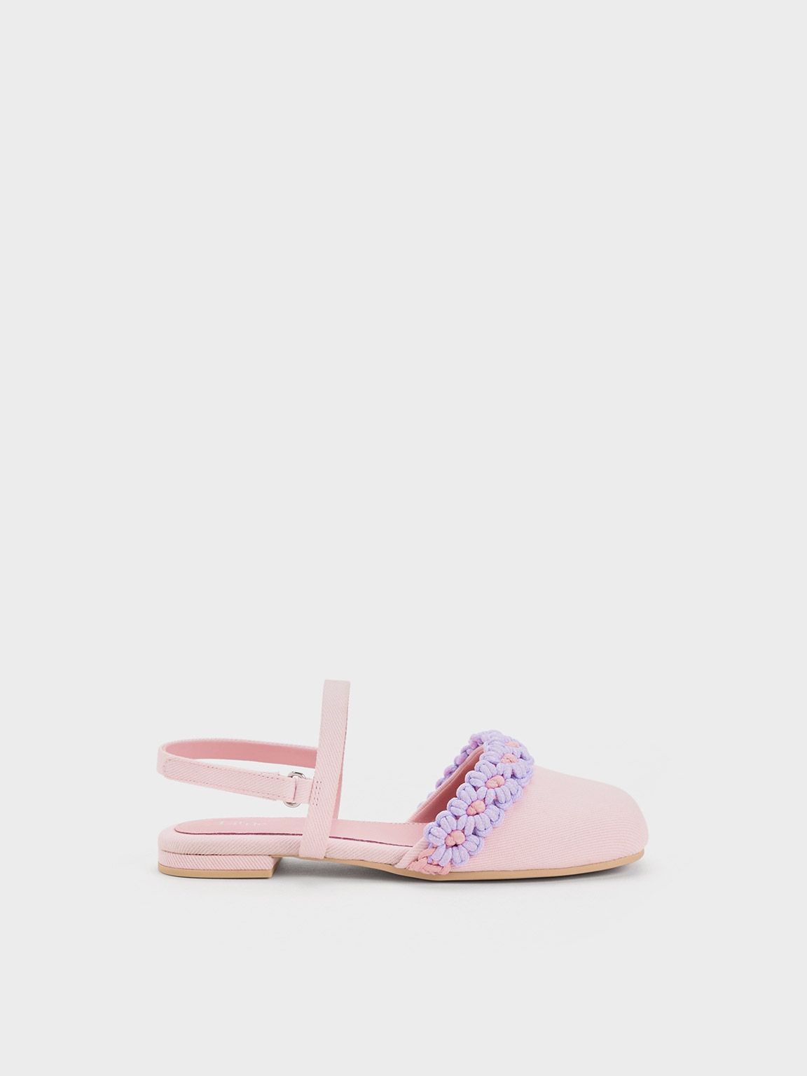 Pink Girls' Floral Crochet Denim Slingback Flats - CHARLES & KEITH NO