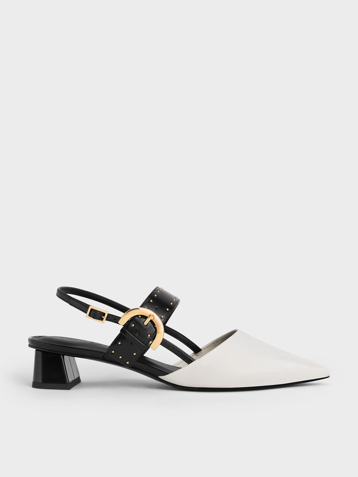 Chalk Studded Buckled Slingback Pumps - CHARLES & KEITH DE