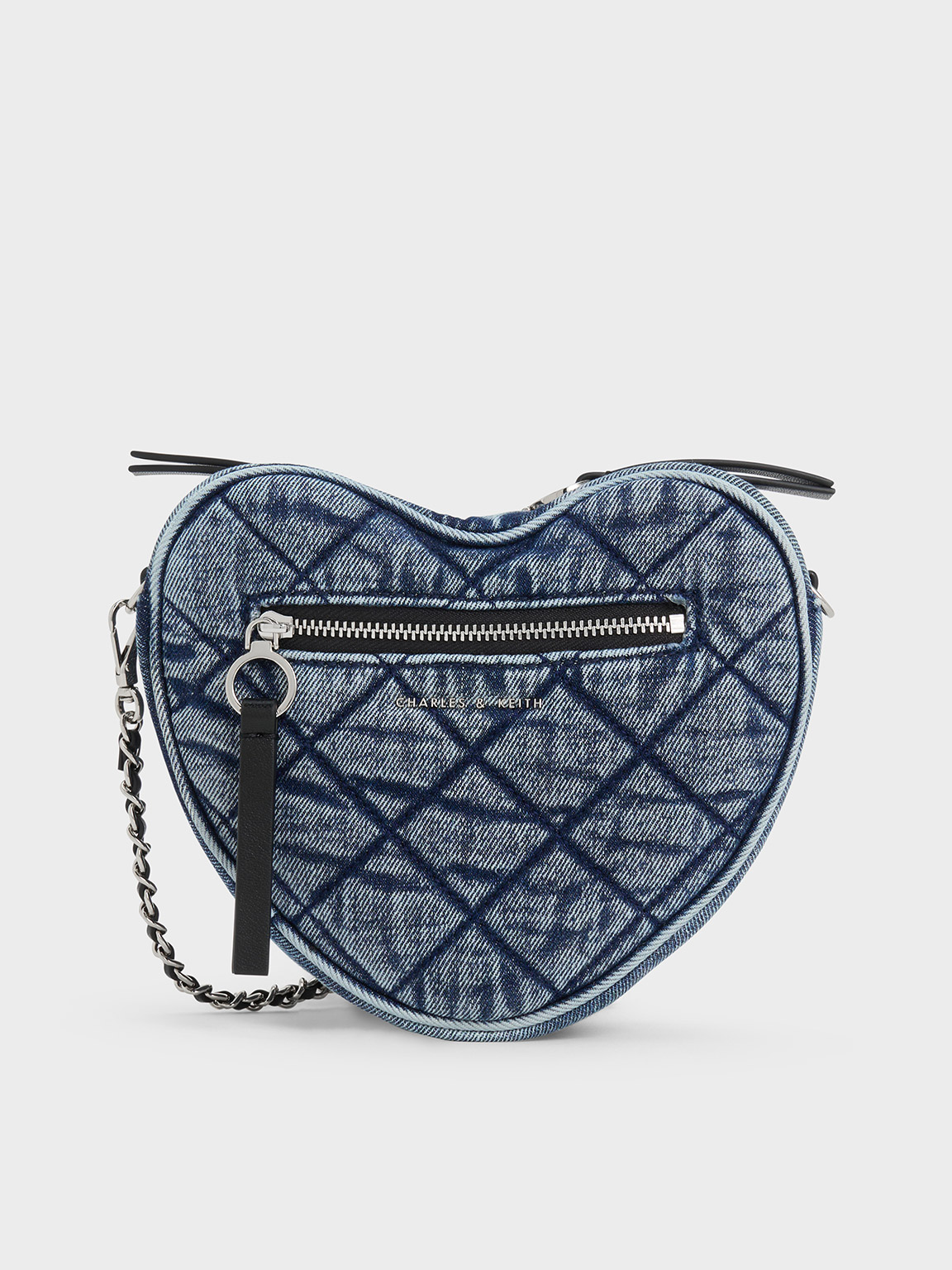 Blue Philomena Denim Quilted Chain-Handle Bag - CHARLES & KEITH ES