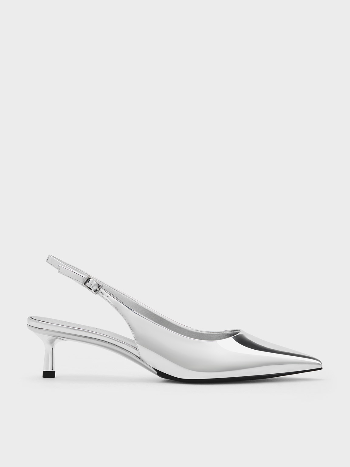 Silver Metallic Pointed-Toe Slingback Pumps - CHARLES & KEITH FR