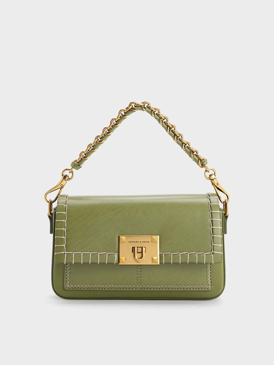 Charles & Keith Crossbody Bag with Chain Strap in Olive-Blue