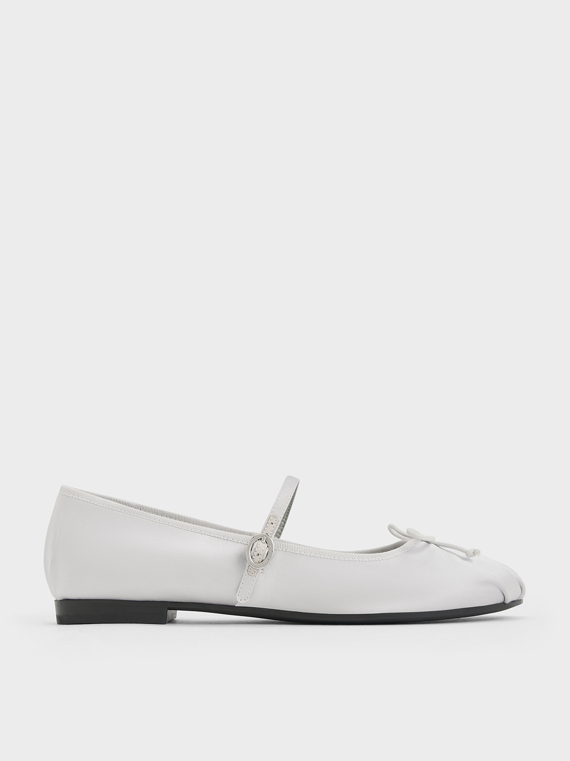 Silver Satin Bow Mary Jane Flats - CHARLES & KEITH CH