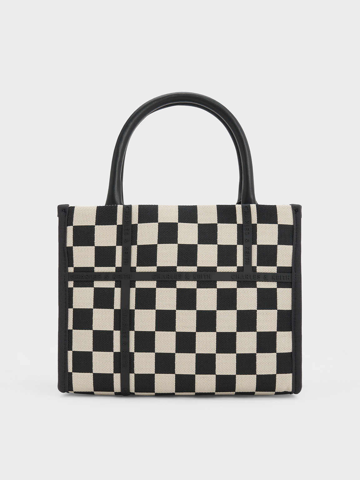 Black Textured Avenue Checkered Tote Bag - CHARLES & KEITH FR