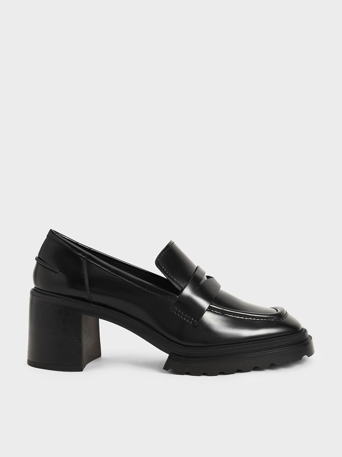 Attitudist Matte Black Slip-On High Heel Penny Loafers