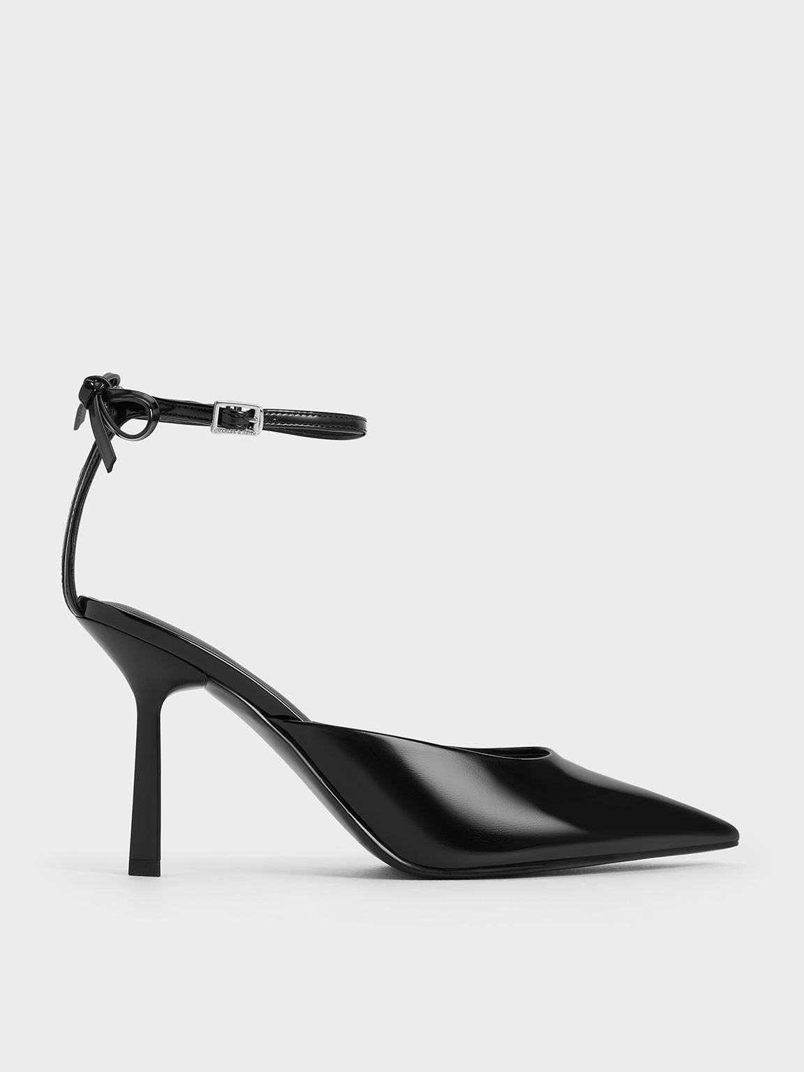 Escarpins a talon aiguille avec bout pointu et bride de cheville a noeud noir box CHARLES KEITH FR