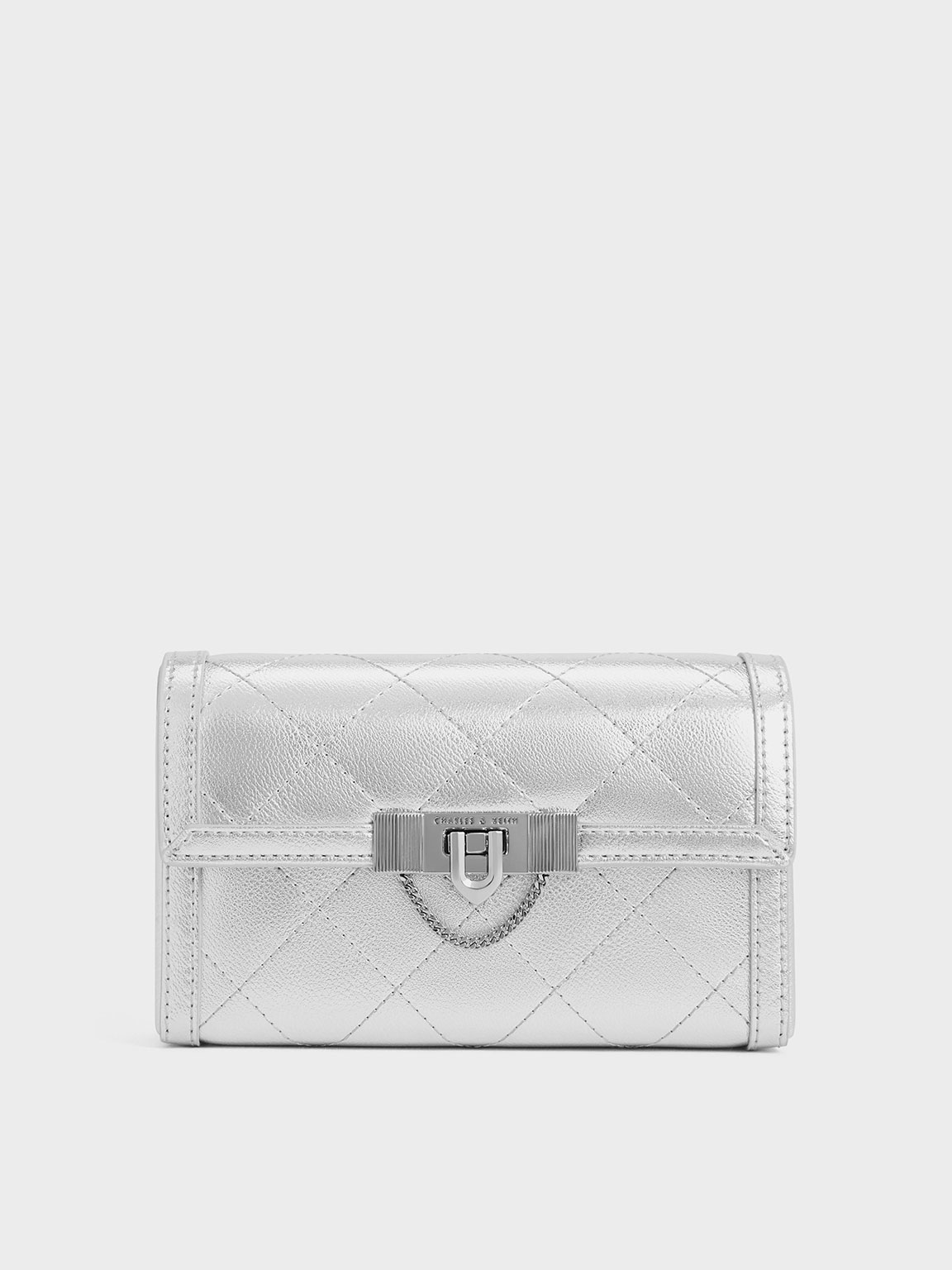 Silver Tallulah Quilted Metallic Push-Lock Clutch - CHARLES & KEITH PL
